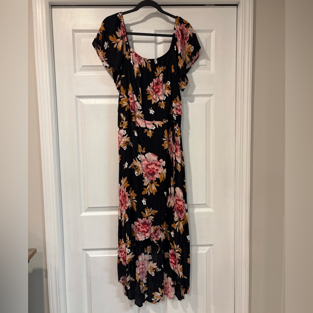 Maurices Black Dress with Pink Floral Pattern